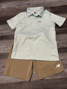 New Balance Mint & White Striped Kids Polo